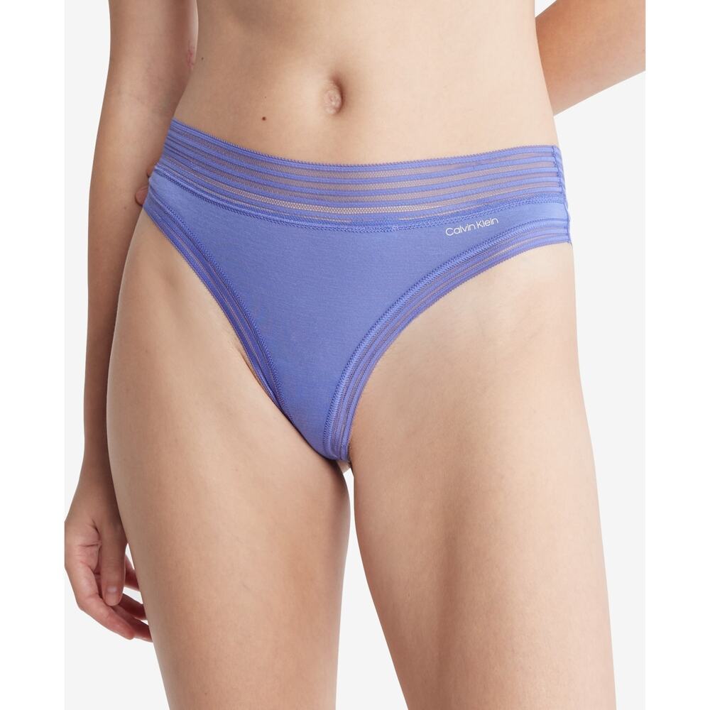 Calvin Klein Striped-Waist Thong QD3670 Blue Iris Purple Size L